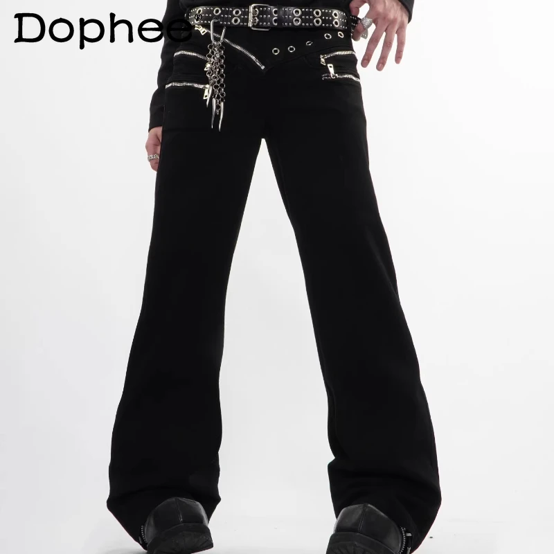 

Men Women 2026 Four Season Wear Men's High Street Fashion Zipper Waist Design Trousers Trendy Slightly Flared Slim Tooling Pants