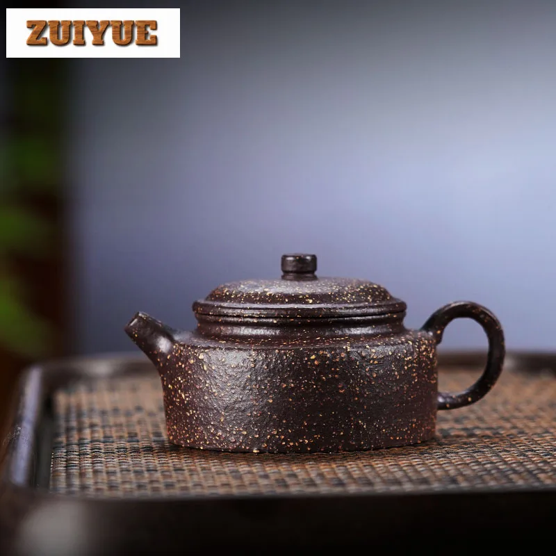 180ml Yixing Purple Clay Teapots Handmade Dezhong Pot Raw Ore Coarse Sand Purple Jade Gold Sand Tea Making Kettle Zisha Tea Set