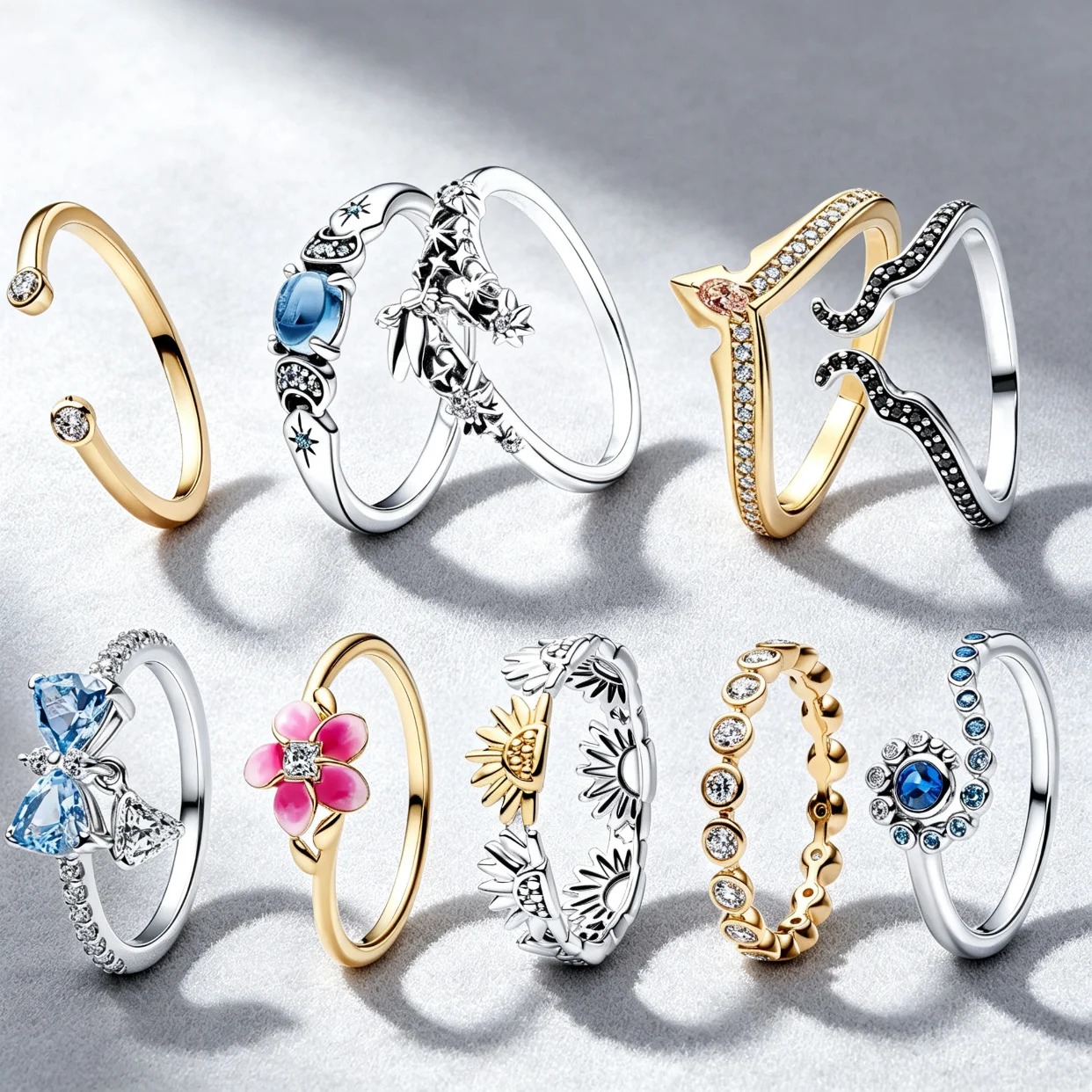 Funkelnder Schleifenblumenring Zirkon Herzförmiger Ring S925 Sterling Silber Ring Damenschmuck Valentinstagsgeschenke