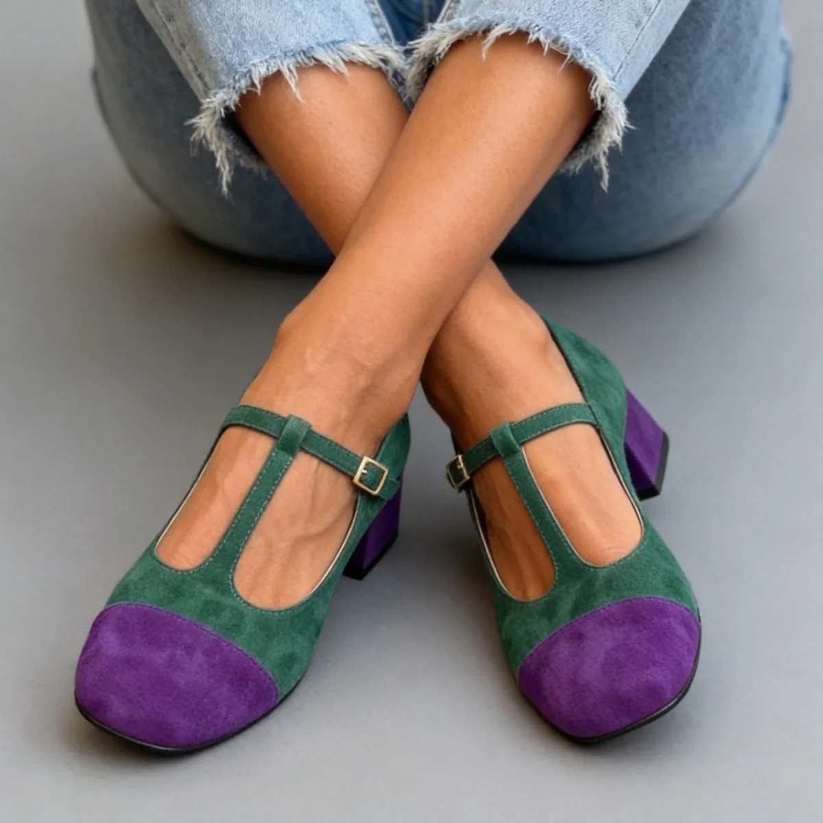Elegant Latest Multicolor Women's Heels Mary Janes Lolita Shoes Female Chunky Heels Buckle T-Strap Large Size 43 Pumps Shoes