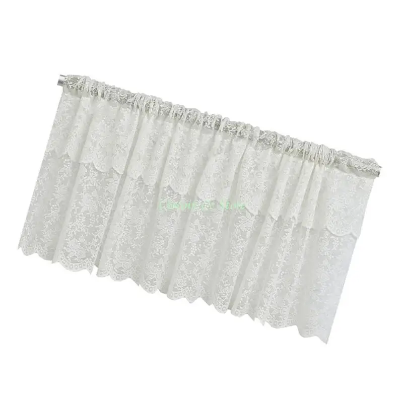 X90F Floral Lace Short Curtain White Sheer Kitchen Voile Curtains For Bedroom Or Kitchen Includes Decorative Color Pins