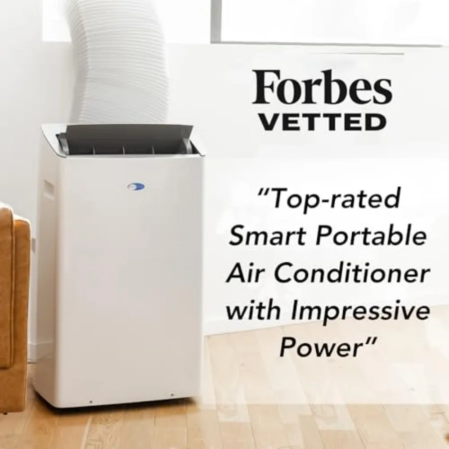 Portable air conditioner for home cooling, dehumidifying, and fan use; white ABS plastic; smart Wi-Fi control; 14, 000 BTU 12,