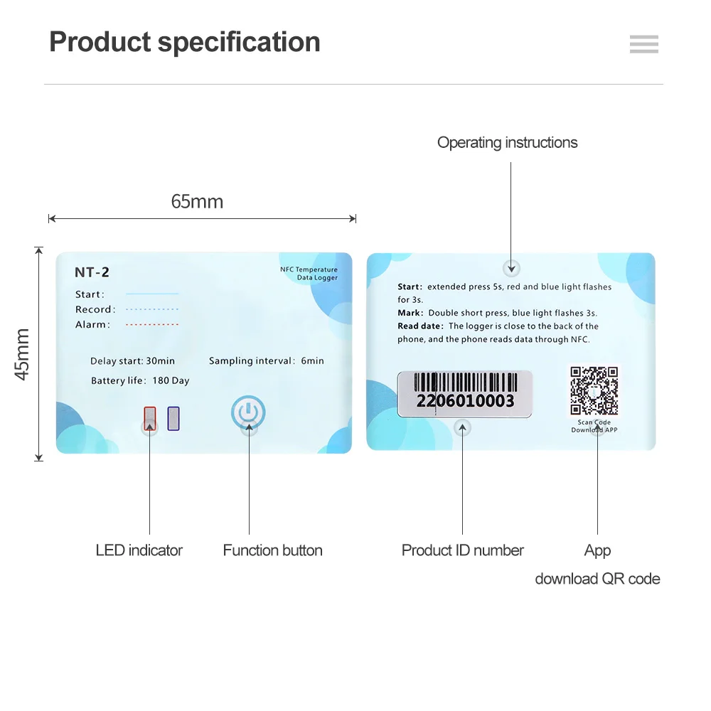 NFC Temperature and Humidity Data Logger NTH-2/NT-2 Smart Phone NFC Temp Data Logger PDF Recorder 500,000 Groups