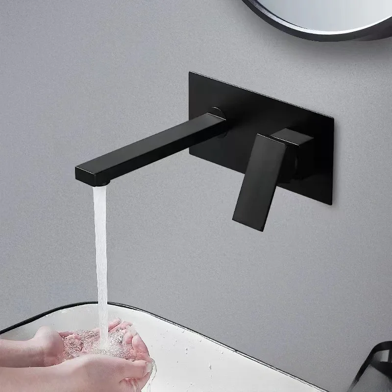 All Copper Bathtub Faucet Hot Cold Waterfall Wall Mounted Water Tap Black Chrome Embedded Bathroom Sink Faucet Mixer Taps