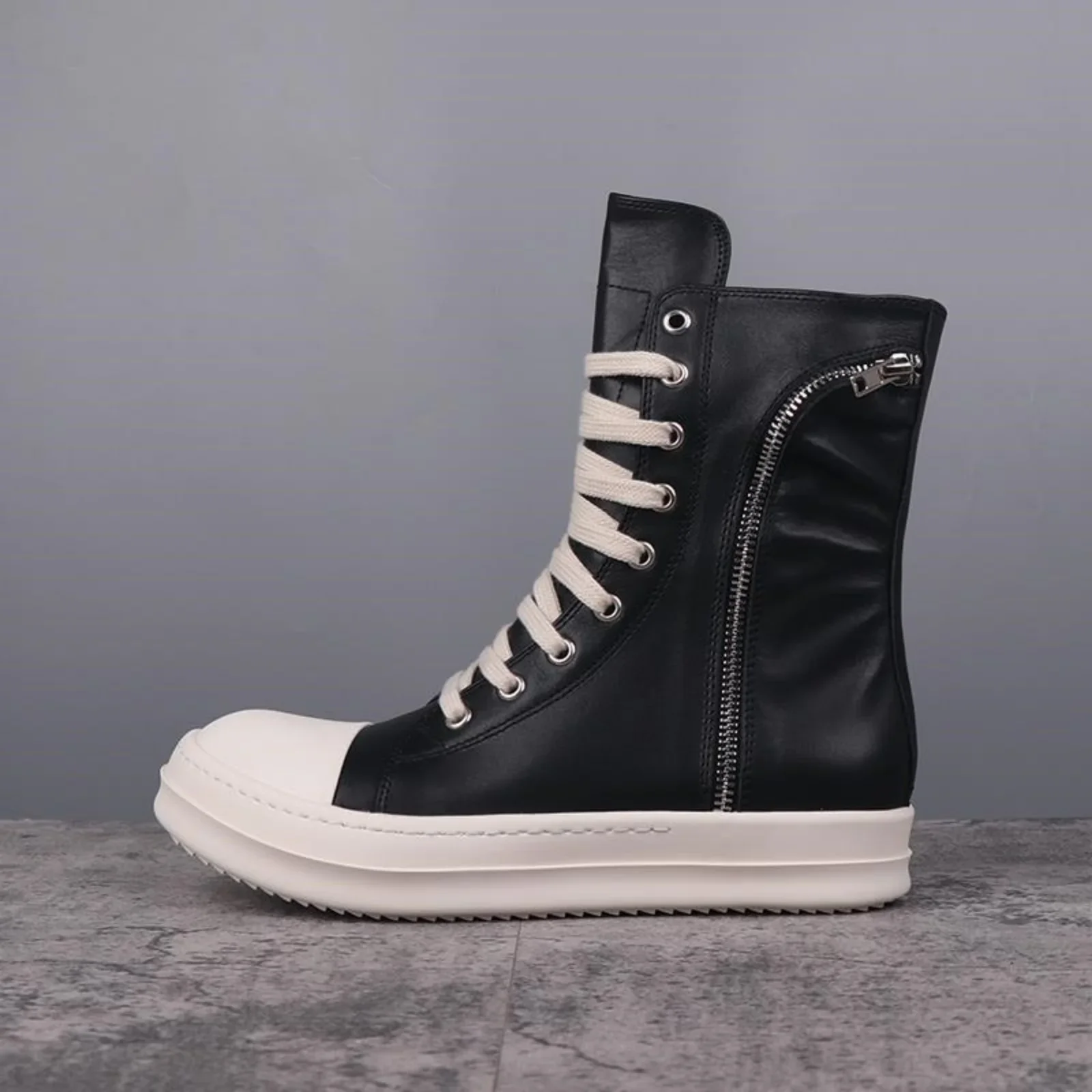 

Top Quality Casual Men Shoes Brand Women Sneakers 35-48 High-top boots Ankle Boots Real Leather RO Thick soled Zip Flat Shoes