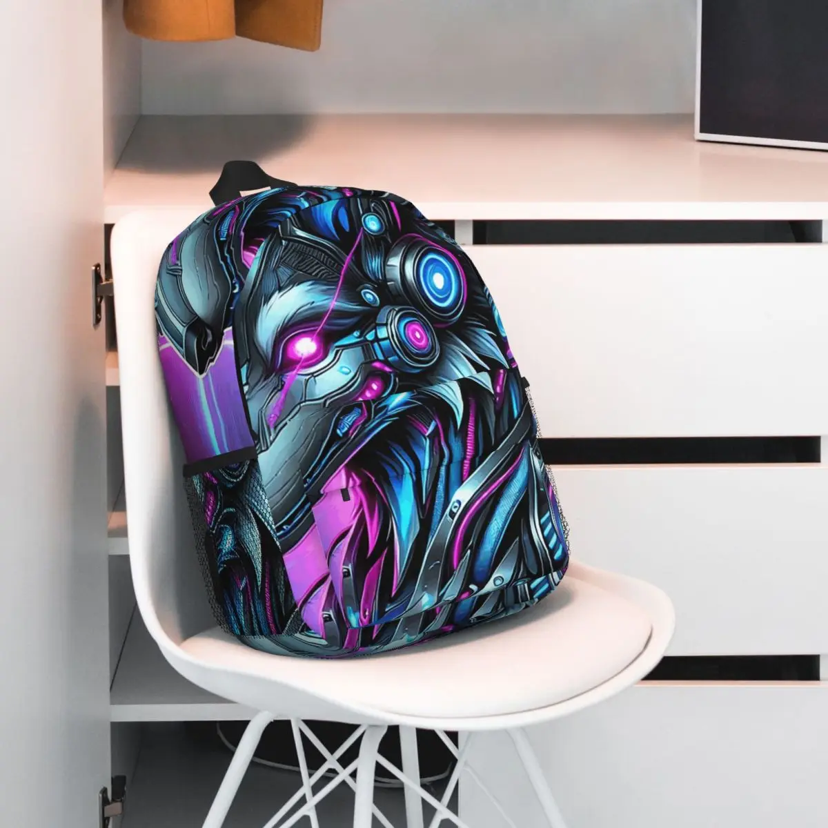 Neon Graffiti Wolf With Headphone Backpack Student BookBag Kids School Bag Computer Shoulder Bags for Boys Girls