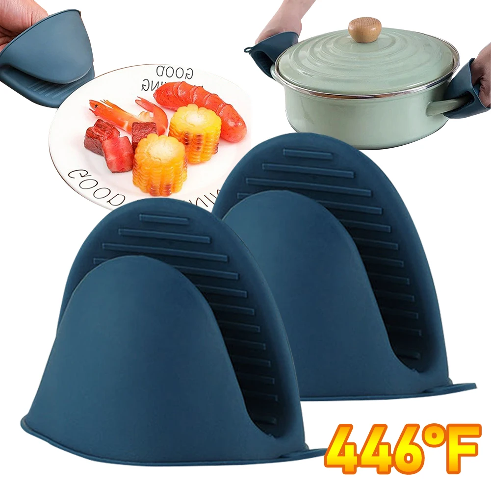 6-2pcs Oven Mitts Silicone Heat Resistant Pinch Mitts Anti Scalding Non Slip Gloves Clips Pot Holder Cooking Baking Oven Mitts