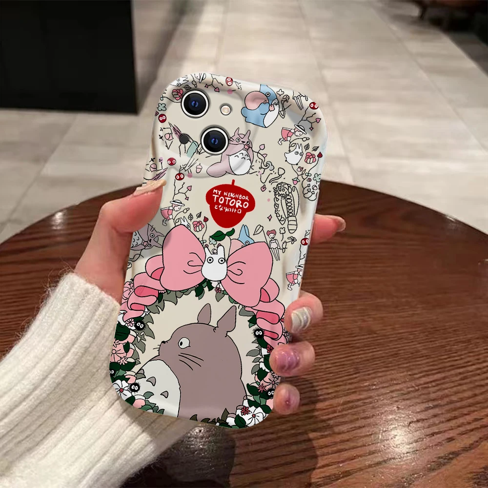 cute cartoon 3D Wave Case For iPhone 16 15 14 13 12 11 Pro Max Mini X XR XSMAX 8 7 6S Plus T-totoros Soft Silicone Cover