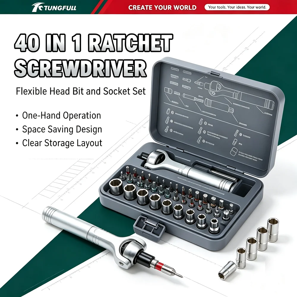 Electronics Repair Tools And Equipment - TUNGFULL Cr-V Steel Ratchet Screwdriver Set