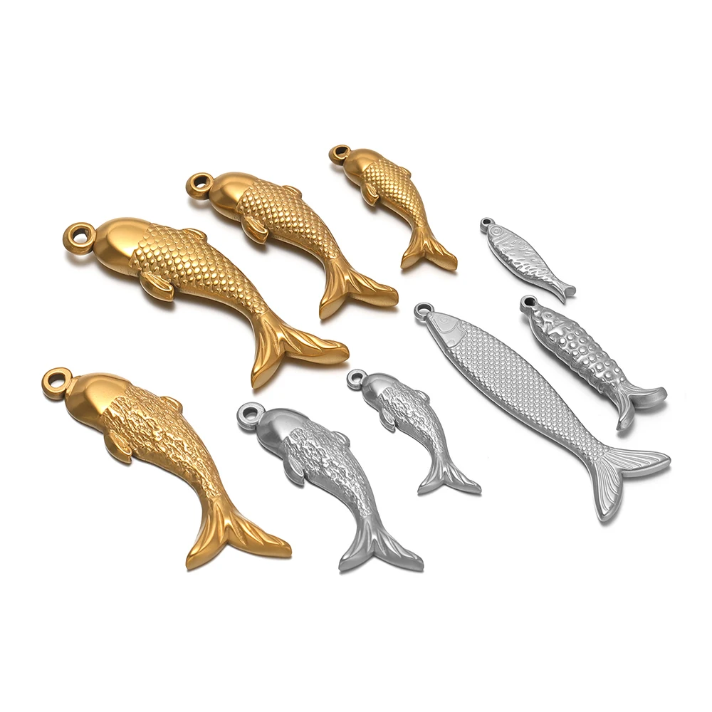 5 Stück Edelstahl-Fisch-Anhänger, massive Fisch-Charms für DIY-Kinder-Schmuck, modische Armband- und Ohrring-Bastelzubehörteile, Großpackung – Detail 1