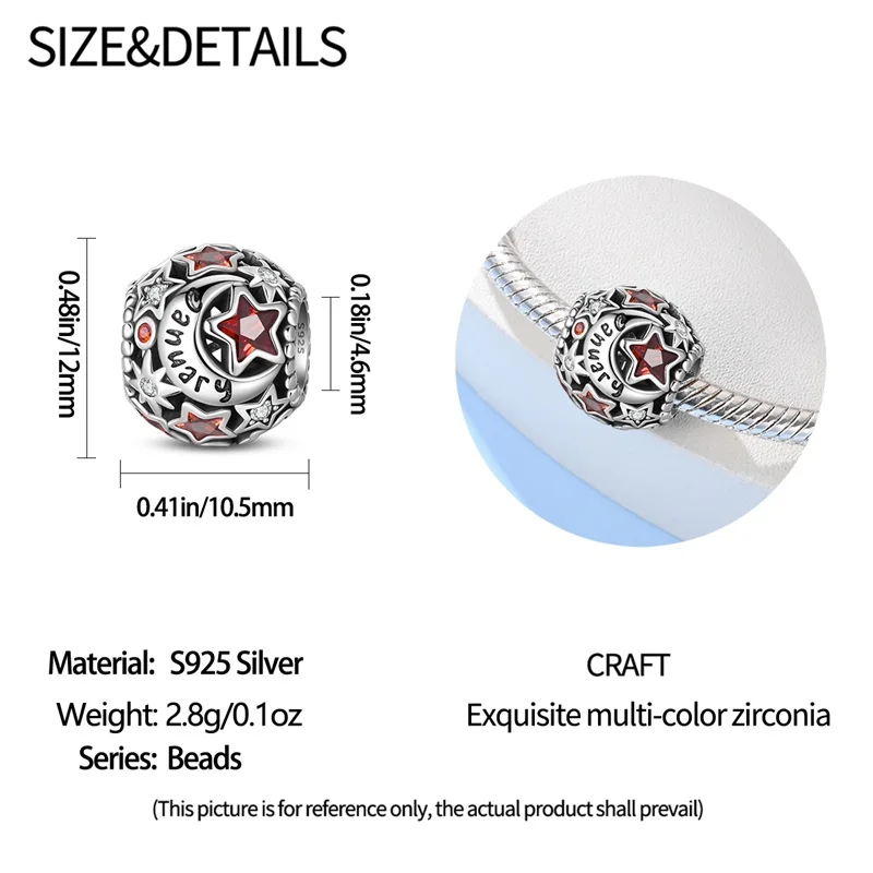 Charm 925 Sterling Silver 12 Zircon Birthdate Charms Beads Fit Original Charm 3mm Bracelet Necklace Beads DIY Jewerlry Gift New