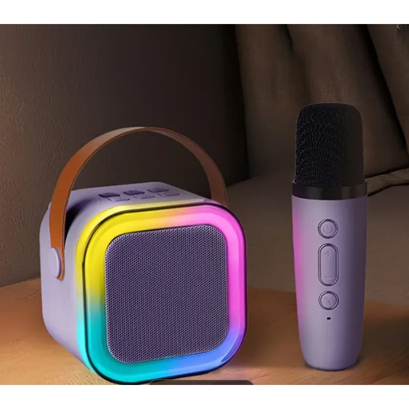 Compact Karaoke Device, Mobile Speaker Featuring Two Wireless Mics And LED Illumination, Karaoke Microphone Toy, Ideal for Chris