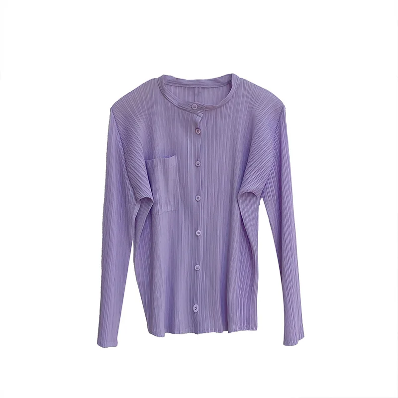 Miyake Fold Collar Jacket 2025 Spring and Autumn Versatile Pleat Collar Solid Color Loose Casual Fashion Cardigan Top Short