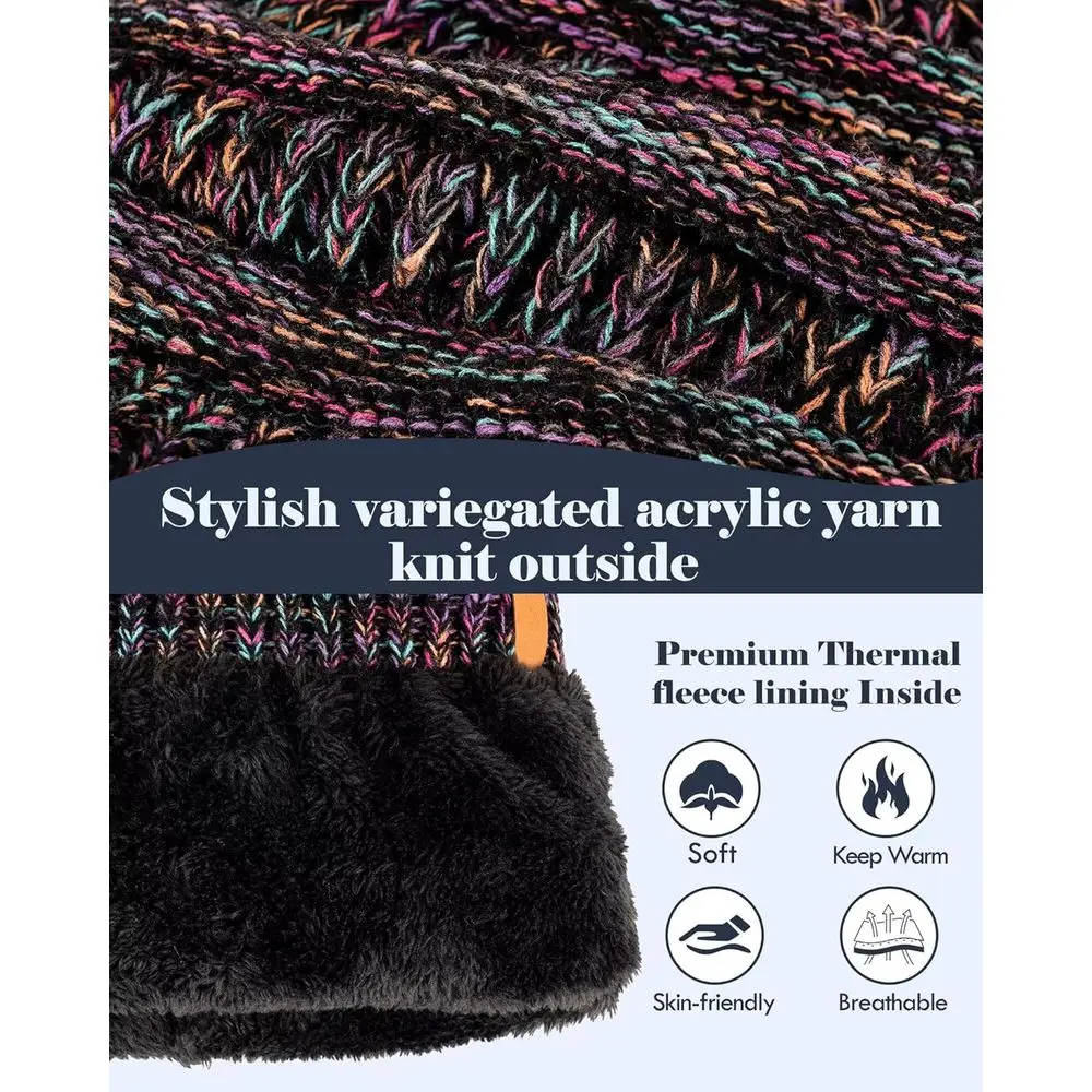 مجموعة إكسسوارات الشتاء المريحة 3 في 1 للسيدات: قبعة مترهلة، وشاح طويل، قفازات تعمل باللمس