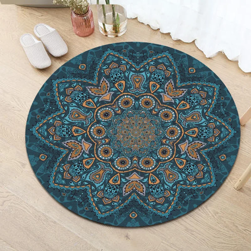 Scandinavian Ethnic Style Round Floor Cushion Mandala Living Room Coffee Table Carpet Bedroom Bedside Rug Home Nonslip Decor Mat