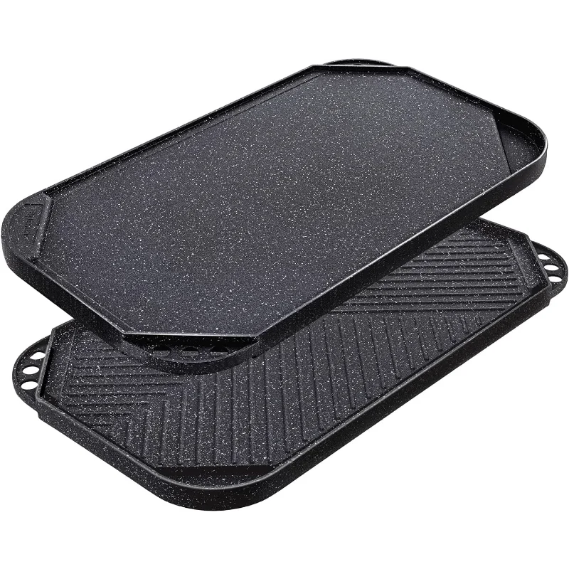 

Nonstick Griddle Grill Pan, Pro-Grid Reversible Grill & Griddle Pan, Two Burner Cast Aluminum, Portable for Indoor Stov