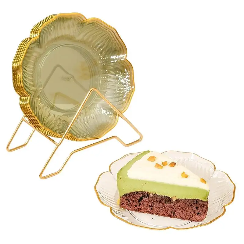 Clear Plastic Dessert Plates Gold Rim Flower Design For Afternoon Tea Snack Cake Daily Use