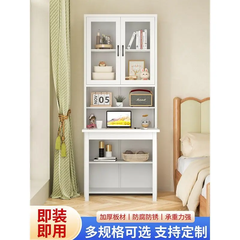 Steel bookshelf bedroom integrated folding desk bookcase study home one-piece student computer desk writing study table