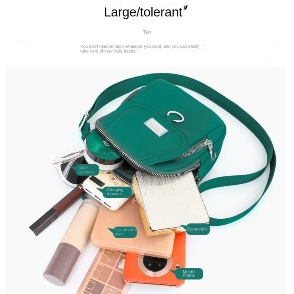 

Zipper Nylon Mobile Phone Pouch Large Capacity Casual Small Square Bag Solid Color Adjustable Strap Single Shoulder Bag Work