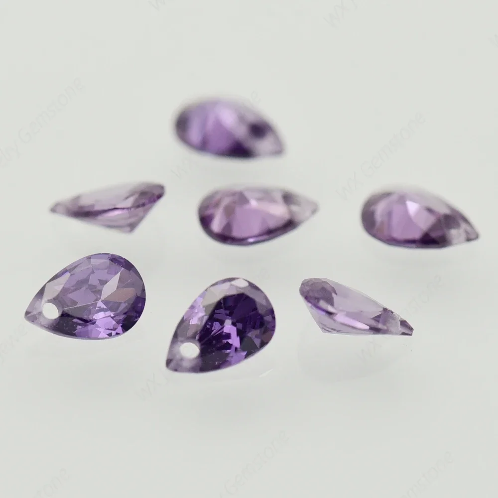 Brilliant Single Hole AAAAA Pear Cut Amethyst Loose Cubic Zirconia cz Stone For Jewelry Making 4x6~15x20mm