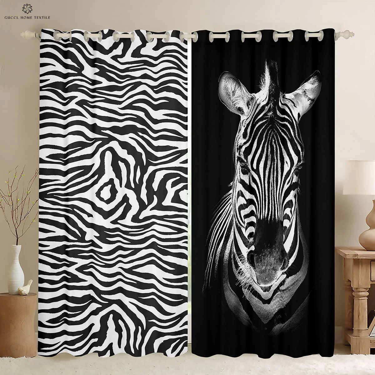 Animal Fur Pattern Printing Curtains, Color Matching, Creative Fashion, Living Room, Bedroom, Kitchen Decoration, 2Pcs