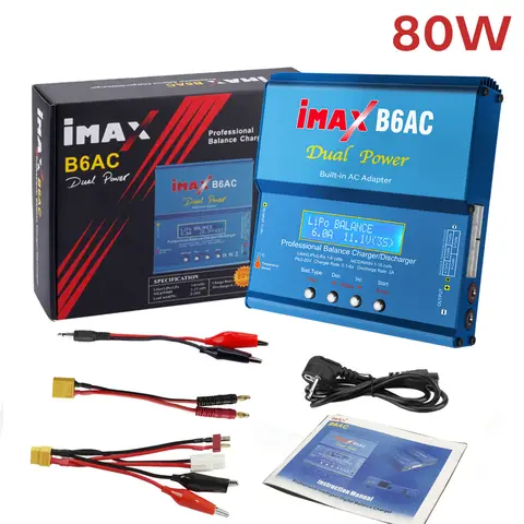 IMAX B6 AC RC Charger 80W B6AC 6A BALANCE Charger ดิจิตอลหน้าจอ LCD Li-Ion LiFe Nimh Nicd PB Lipo RC Charger แบตเตอรี่ Discharger