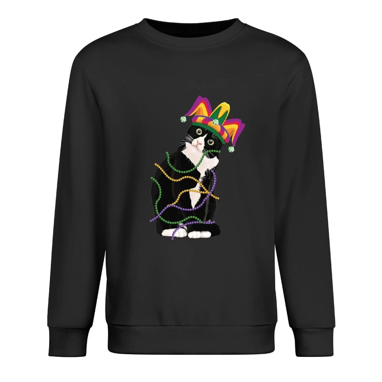 

Black Cat Meow Mardi Gras Mask Fleur de Lis Cat Lover Pullover autumn clothes blouse new in sweatshirts