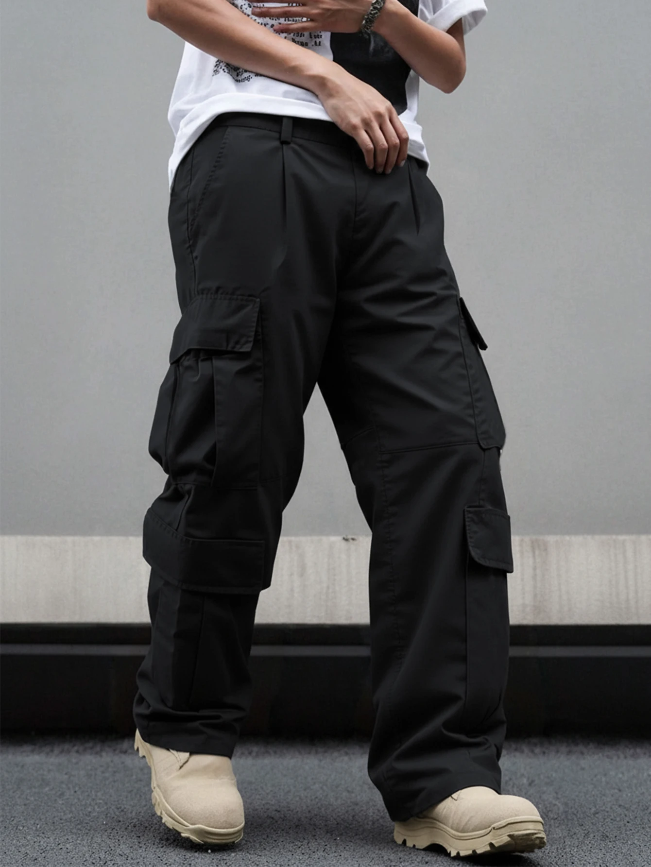 

Street wear loose straight leg work pants suitable for both men and women, high-end fashionable casual pants, multi pocket fashi