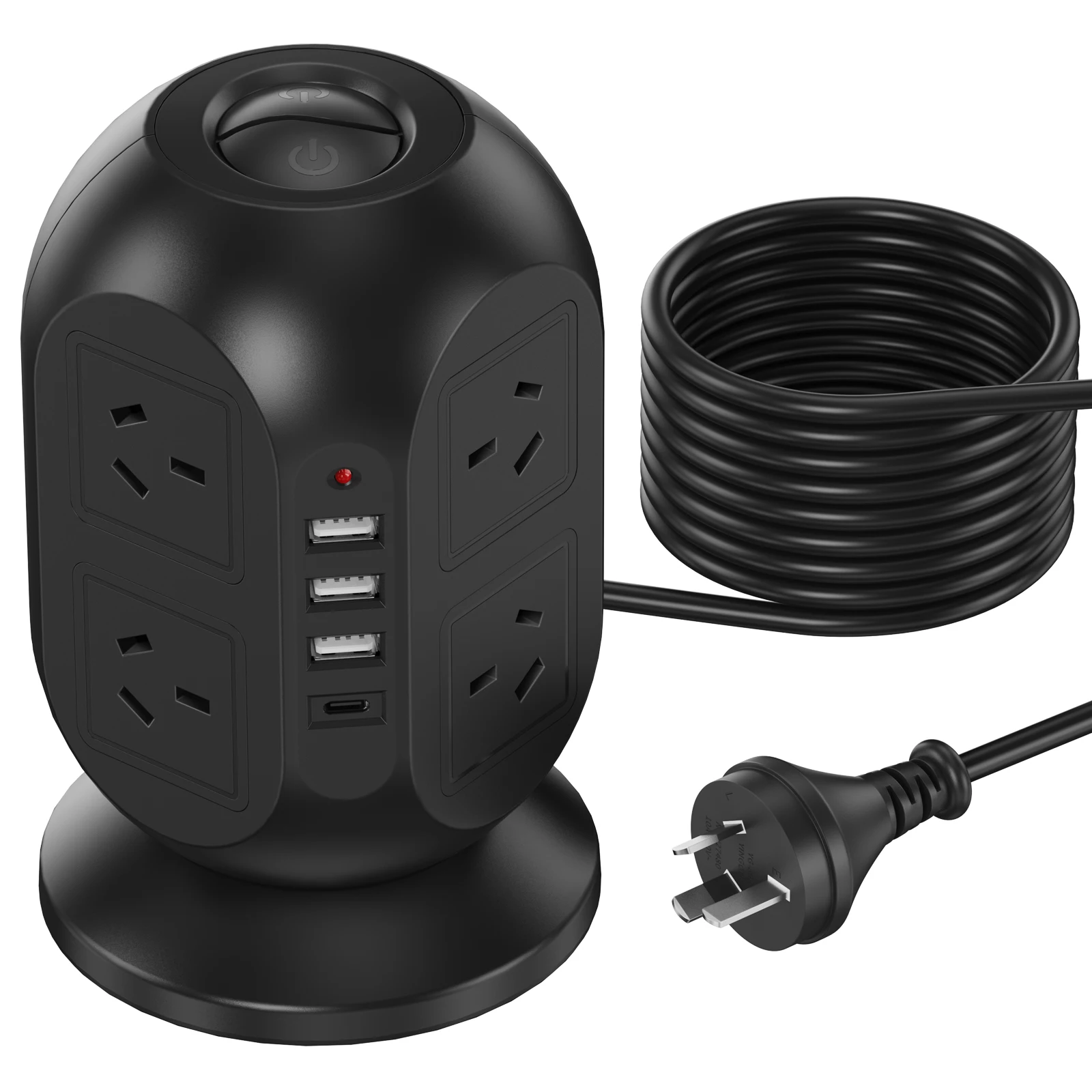 8 Outlet Power Board Tower Surge Protection with 3 USB and 1 Type C Ports, 2 Switch, 2m Extension Cord for Office Home