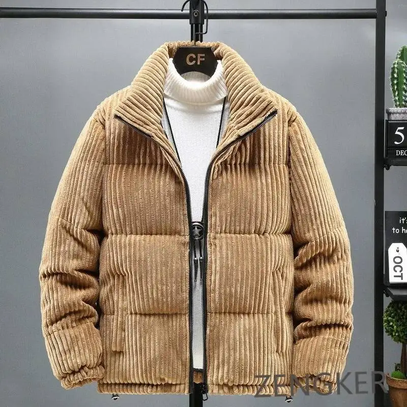 

New Corduroy Men Winter Stand Up Collar Youth Loose Cotton Thick Thickness Bread Jacket Trendy 90Kg 5XL