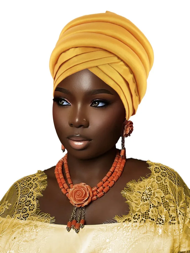 

Bronzing African Headtie Braid Turban Caps for Women Nigeria Wedding Geles Party Headgear Headpiece Auto Gele Female Head Wraps