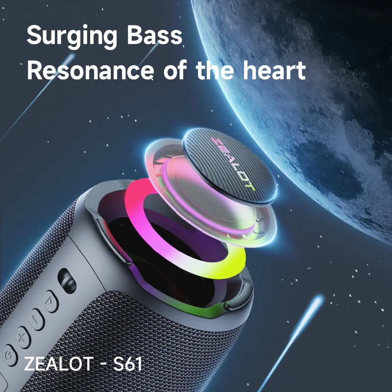 Zealot-S61 مكبر صوت بلوتوث، مع حماية مقاومة للماء IPX6 وصوت جهير خارجي للفناء الخلفي وحفلات الشاطئ، مكبر صوت 10 وات