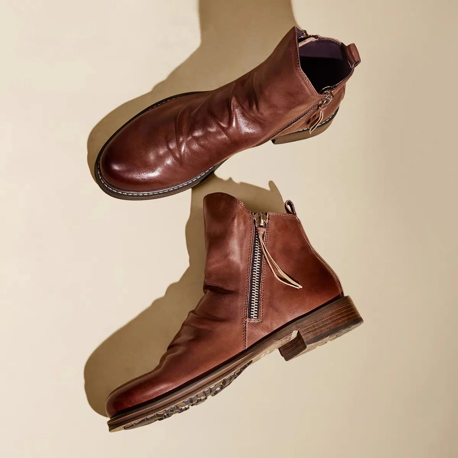 Bottes provoqué de luxe en cuir pour hommes, chaussures décontractées, bottes de rinçage, chaussures à plateforme, fermeture éclair double face, mode automne, 2021