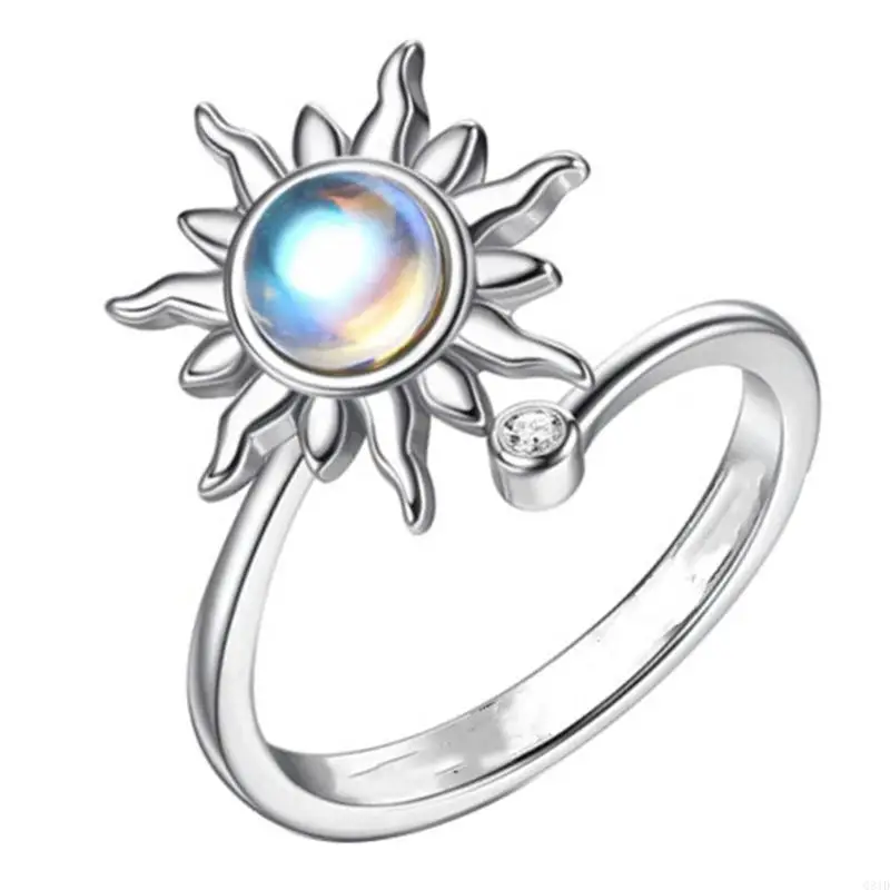 Spinner Ring for Women Adjustable Open Flower Ring Rotatable Calming Worry Meditation Ring Relieving Stress Anxiety