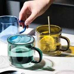 250ml Colorful Glass Cups with Handle Heat Resistant Double Wall Milk Coffee Mugs Transparent Wine Glasse Home Drinkware