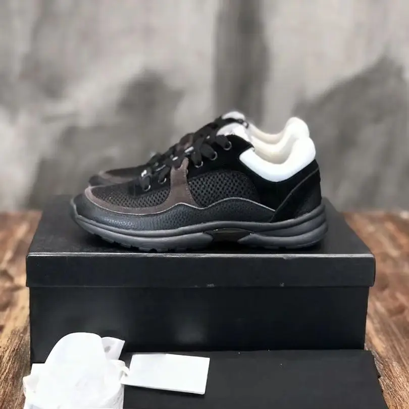 Black Brown Patchwork Sneakers Breathable Mesh Suede Lace‑Up Thick Sole Casual Walking Shoes