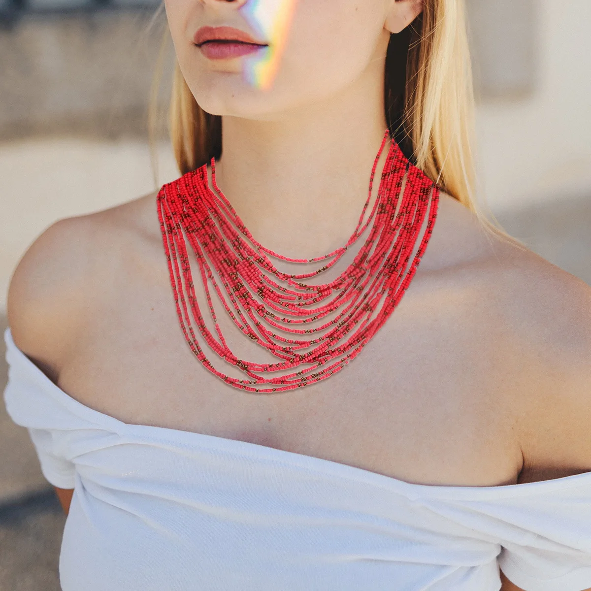 

Multi-Layer Beads Necklace Pink Retro Fashion Pendant Fine Refinement Elegant Girls Women Neck Chain Graduation Gift