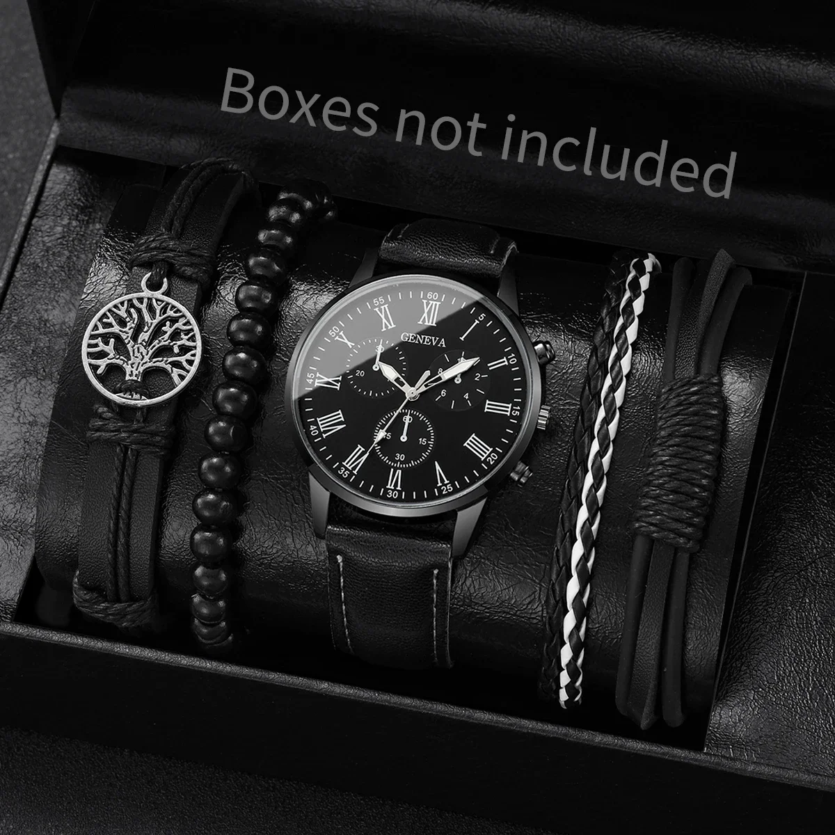 Men's All Black Watch Set with Bracelets