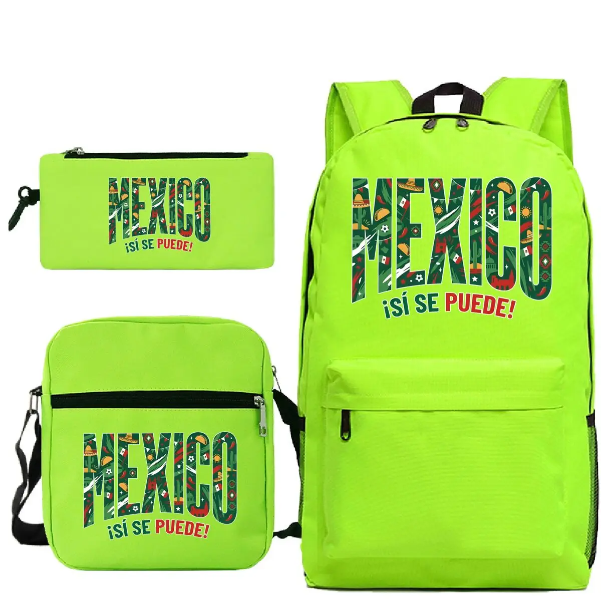 

Mexico "¡Sí Se Puede" Print 3 In 1 Backpack Shoulder Bag Pencil Case Suit Teen Boy Girl Student Fashion Mochilas Bagpack Set