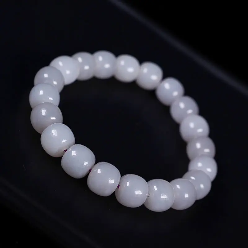 Natural real hetian jade smoke purple jade carved barrel round beads bracelets for couples woman men with jade bracelet 10mm