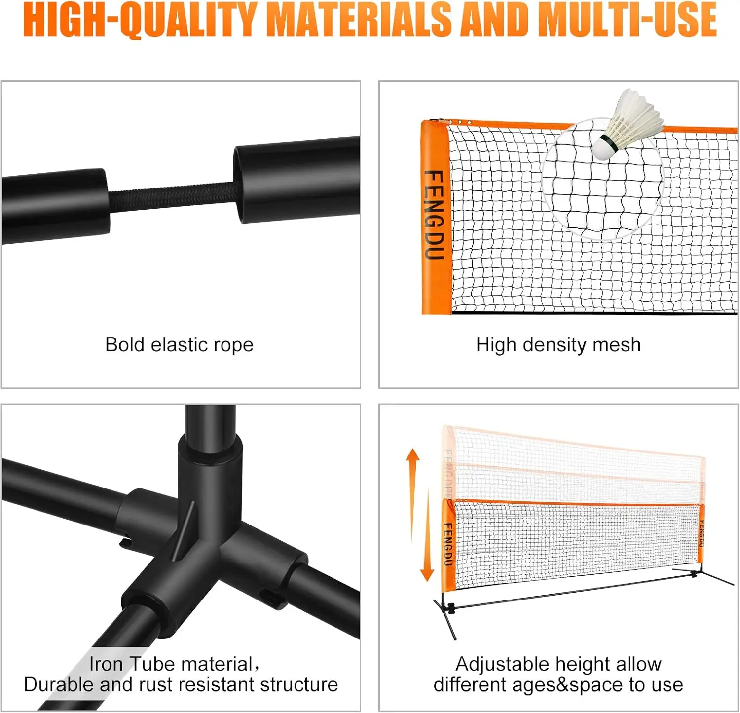 Regulowany zestaw siatki sportowej do badmintona, tenisa, siatkówki - łatwy montaż, przenośny z słupkami