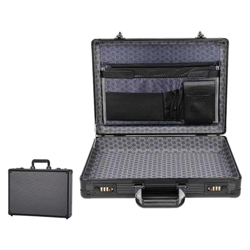 Aluminum Frame Lockable Laptop Suitcase - Portable Security Document Briefcase Strongbox With Password Lock case Computer Files