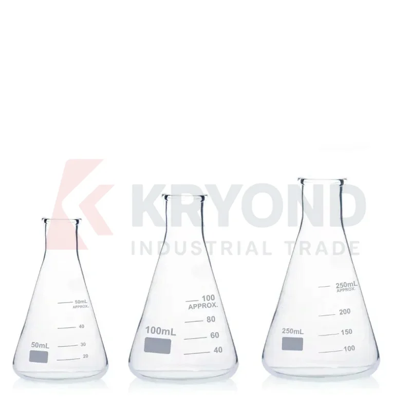 50ml–1000ml Thin Neck Triangular Flask with Graduated Marks, High Borosilicate Glass, Pouring Mouth
