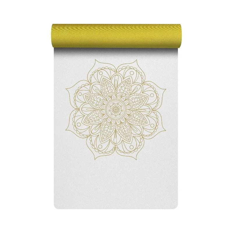 Screen Printed Mandala PU Rubber Yoga Mat, Non-Slip Metallic Gold Silver Rose Alignment Folding Exercise Pad