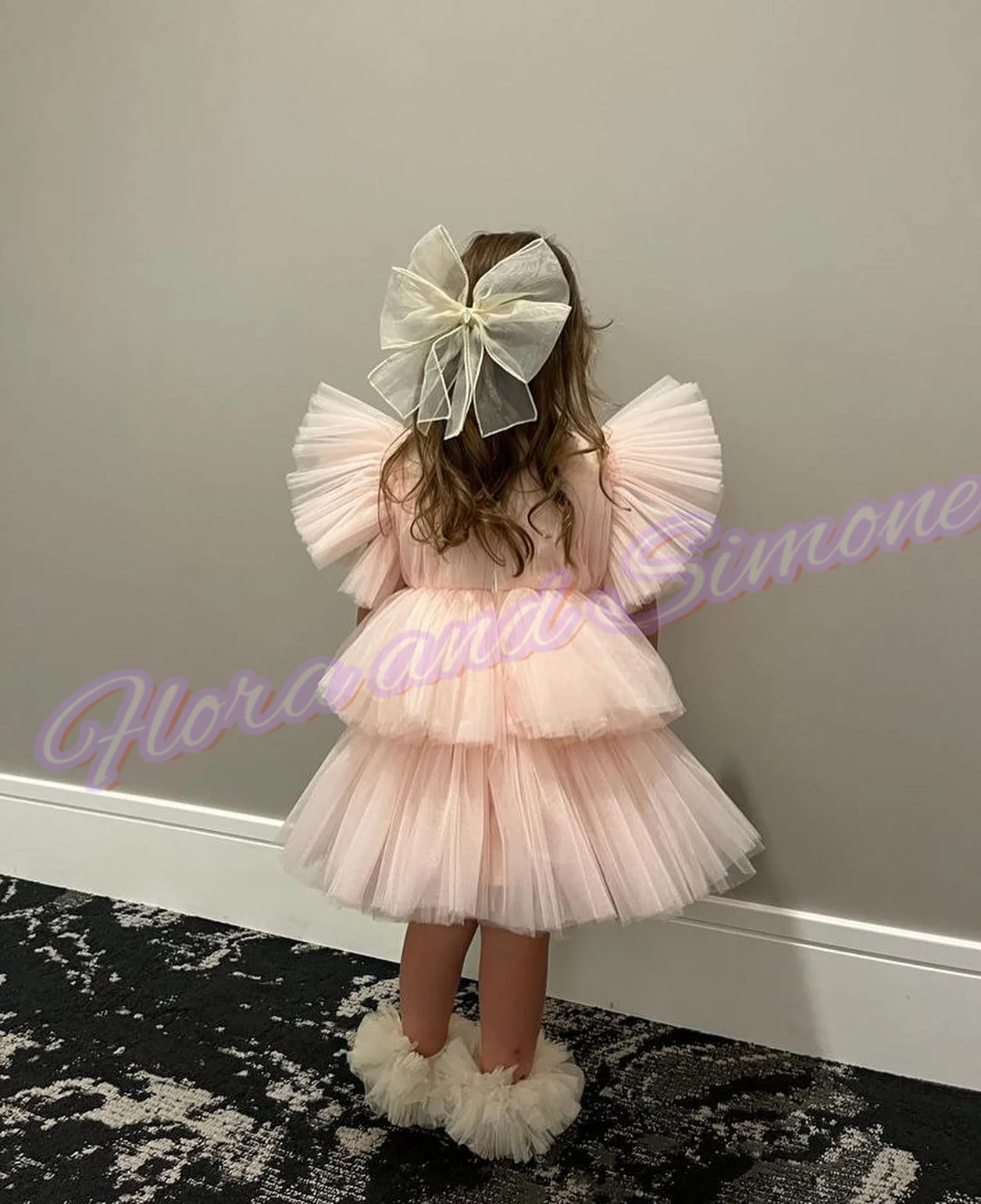 Champagne Flower Girl Dress For Wedding Baby Layered Tulle Sequins Knee Length Kids Birthday Party Infant Gown Customized