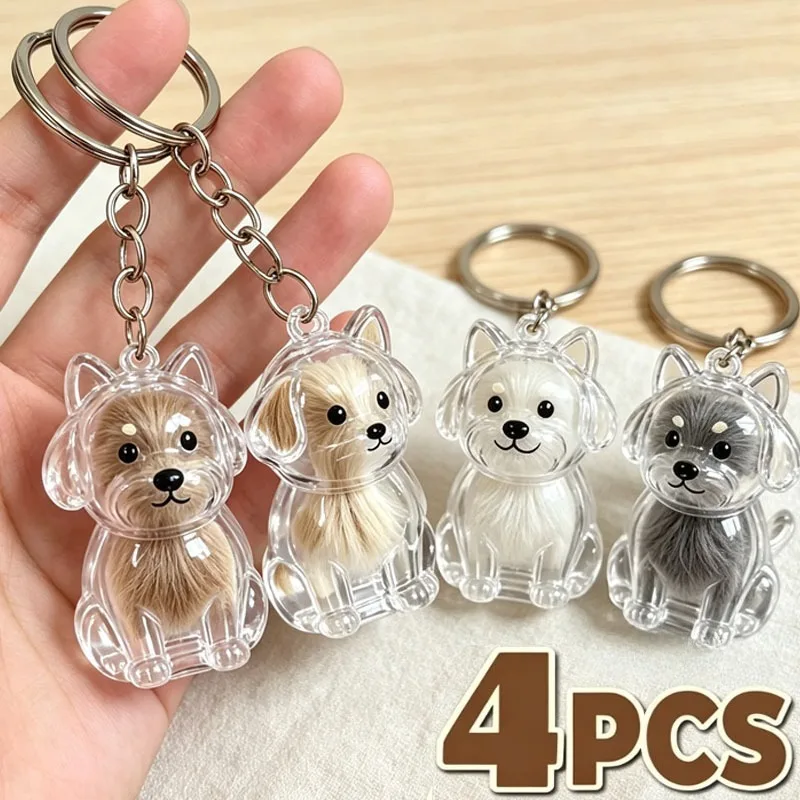 Transparent Dog Hair Storage Keychain Kawaii Pendant Couple Bag Car Keychains Souvenir Collection Jewelry Gift Decor Accessories