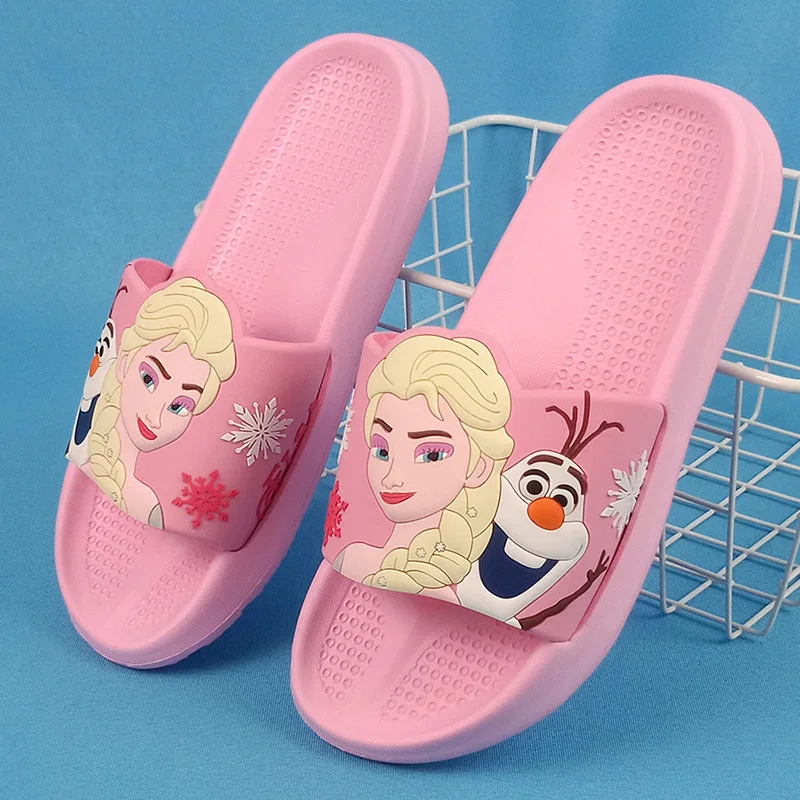 Disney Summer Sandals Slippers Women\'s Children\'s Home Frozen Princess Elsa Anti slip EVA Lightweight Pink Blue Slippers Size 23