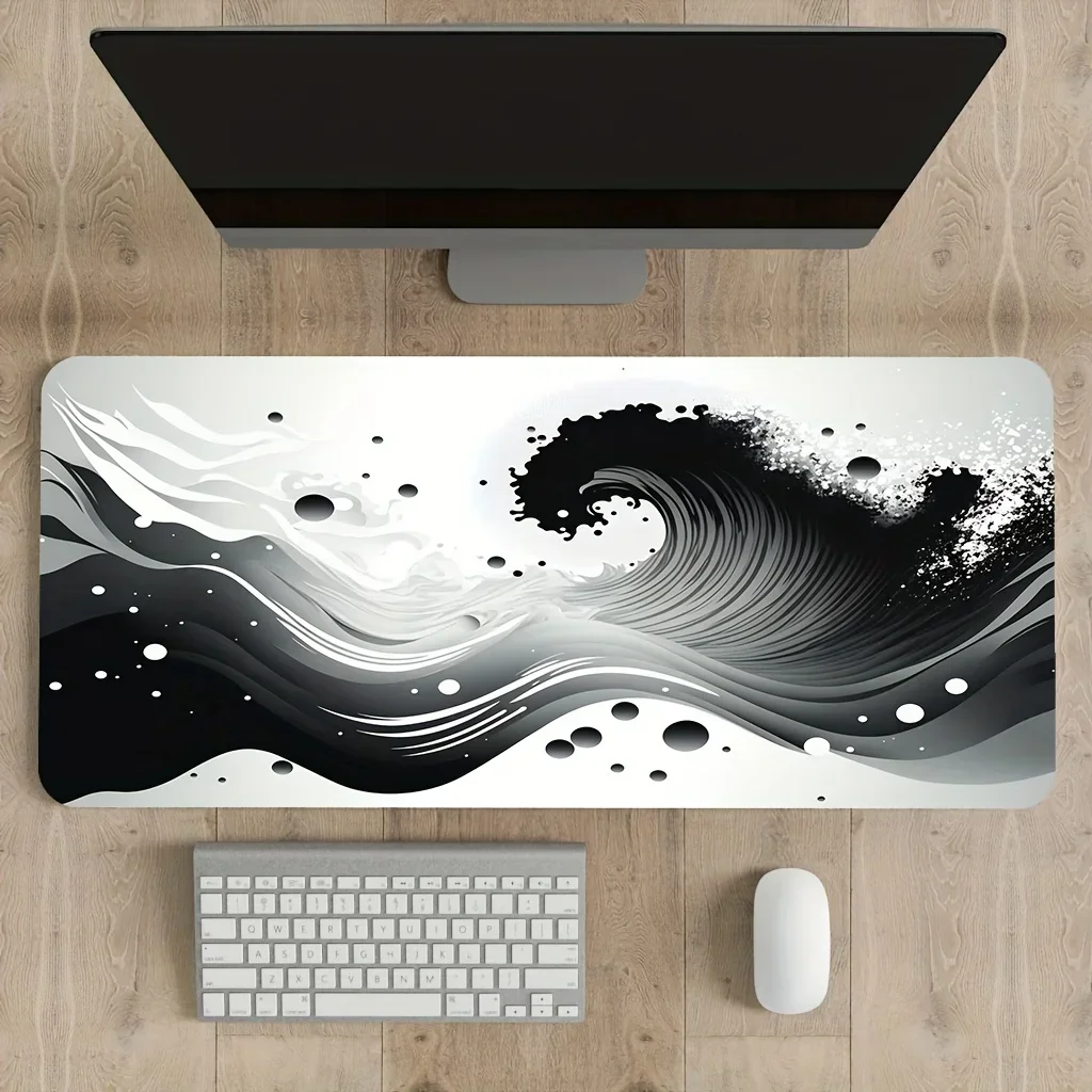 

Black Waves Mouse Pad White Deskmat Minimalistic Gaming Laptop Large Mousepad Office Carpet Gamer Keyboard Mouse Mat accessories