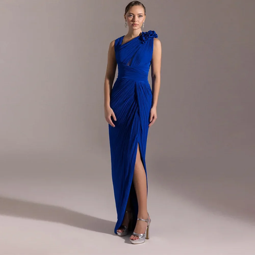 

Customized Fashion Chiffon Mermaid Evening Dress Exquisite Sleeveless Flowers Prom Dress Floor Length Backless Celebrity Gowns