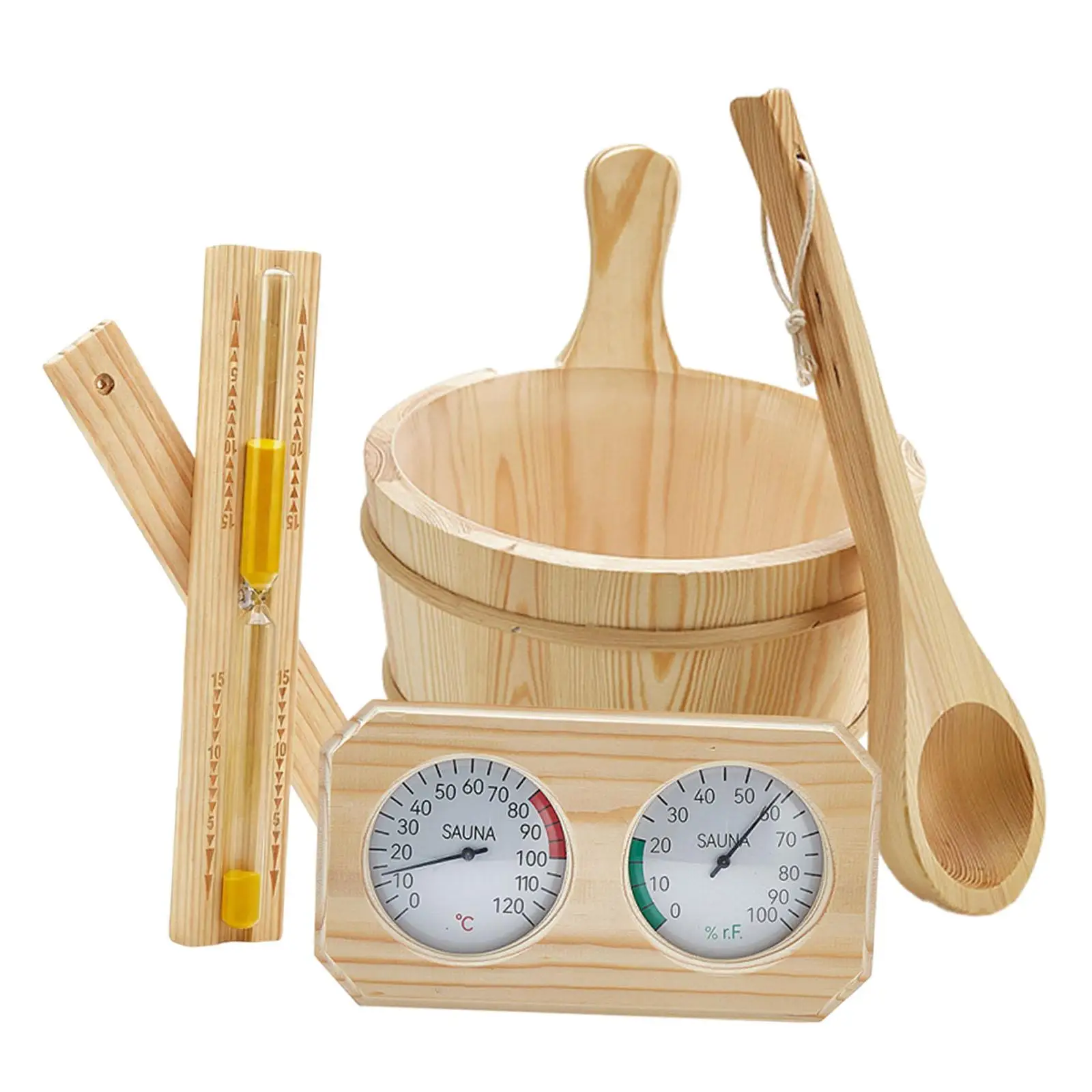 Sauna Accessories Set 4L Gifts Sturdy Flower Pot,Multifunctionlal Ladle Bucket Hourglass Sand Timer for SPA,Swimming Pool Home